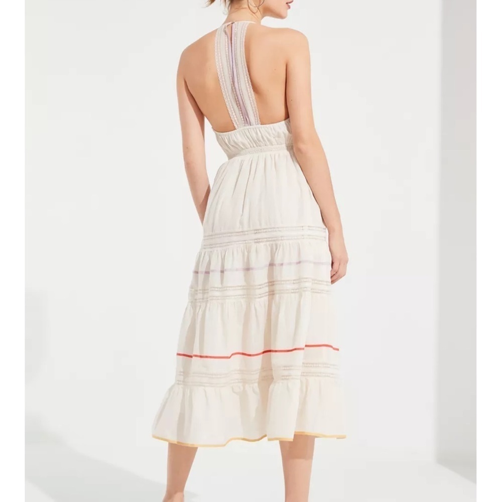 Urban Outfitters White Lace Trim Tiered Boho Summer Midi Dress Size L
